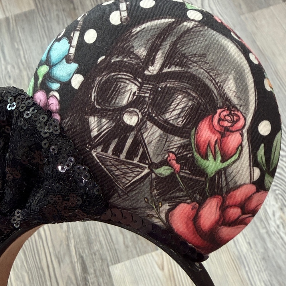 Floral Star Wars Sequin Bow Minnie Ears Headband - Picture 3 of 7